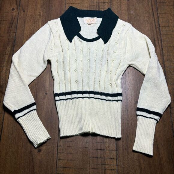 Vintage‎ 80’s Virgin Acrylic Collared Women’s  Sweater Medium - Picture 1 of 6